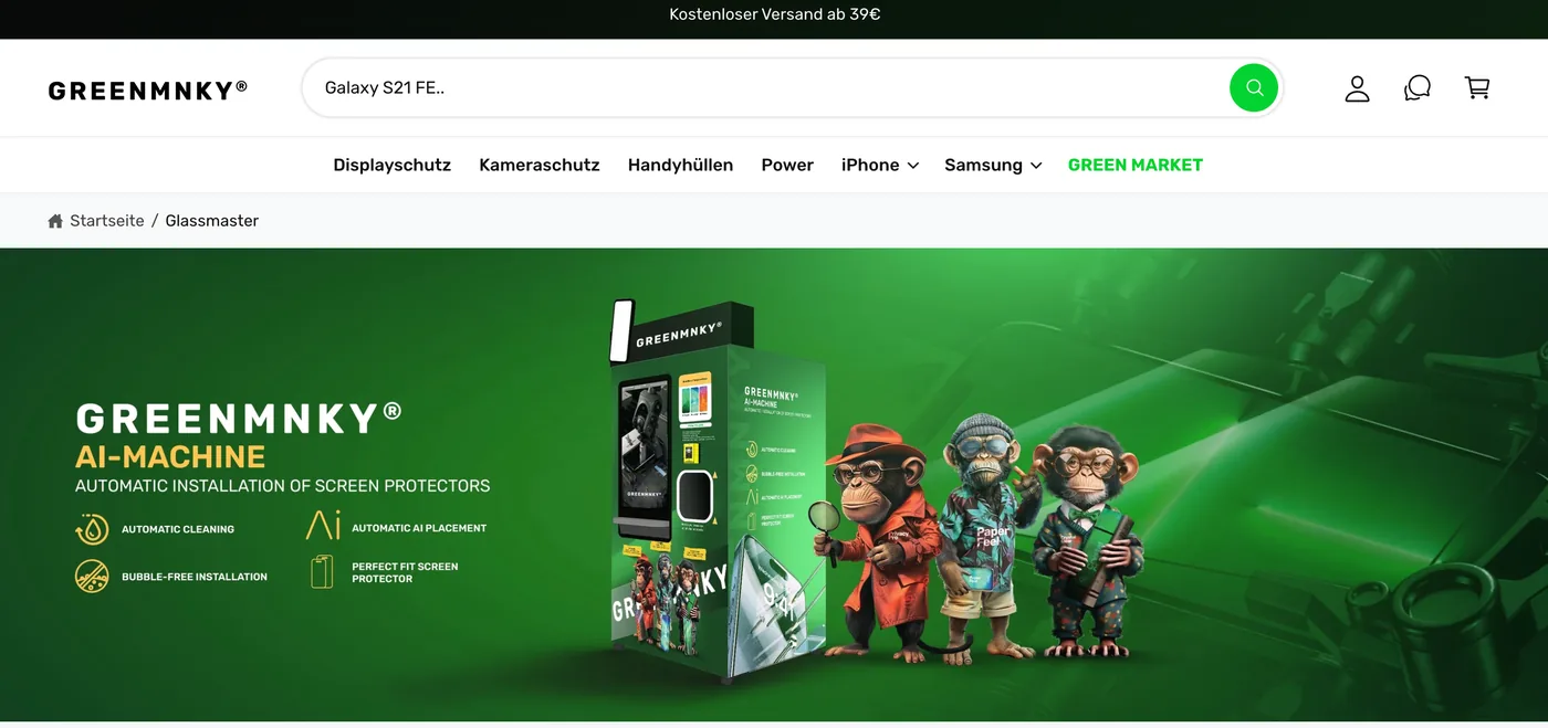 GreenMNKY CaseMaster and Glassmaster website, Germany