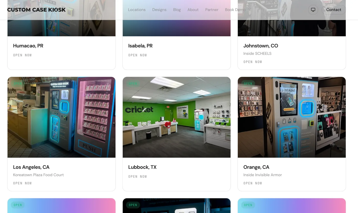 Custom Case Kiosk website, United States