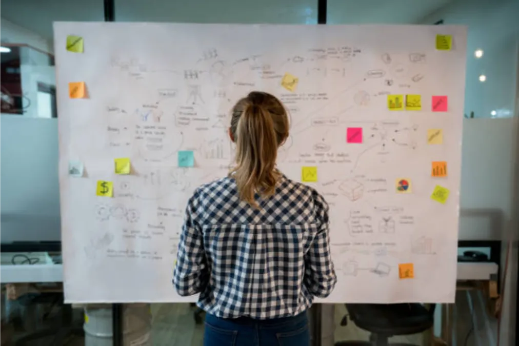 Woman sketching a business plan at a creative office